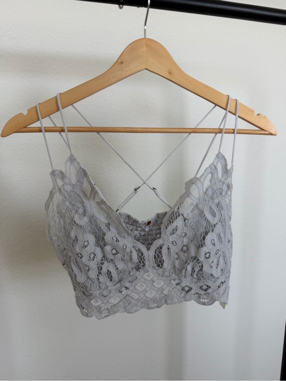 Free People Gray Lace Bralette Size Medium Strappy Crochet Boho